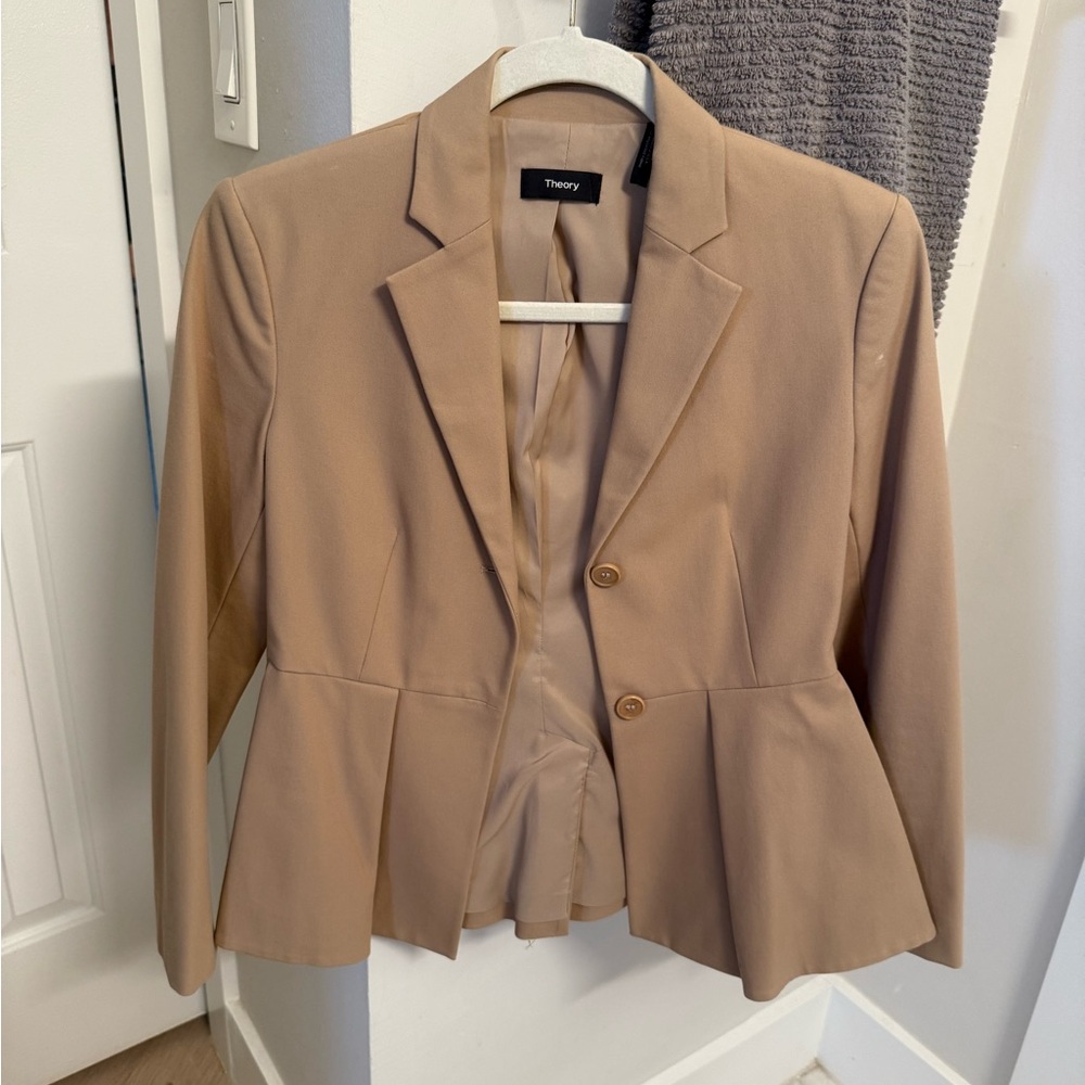 Theory Tan Peplum Blazer Structured Silhouette